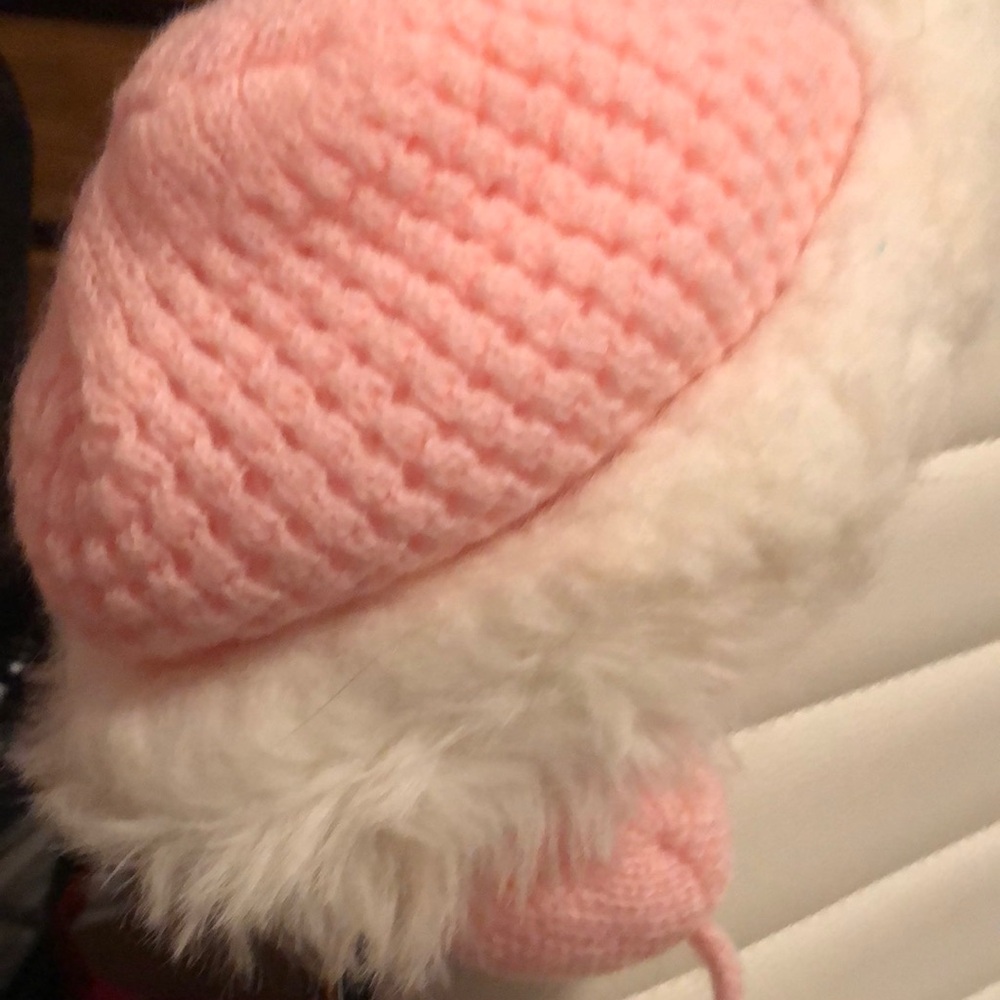Vintage Adorable infant baby handmade pink with faux fur white